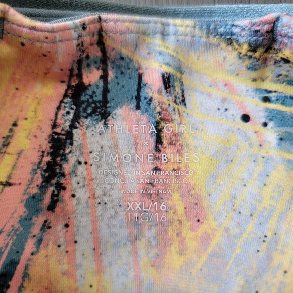 NWT Athleta Girl‎ X Simone Biles Bike Shorts Brushstroke Multi Girls Size XXL/16 - Picture 5 of 15